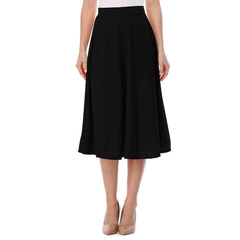 Women's A-Line Casual Flared High Waist Solid Midi Skirt