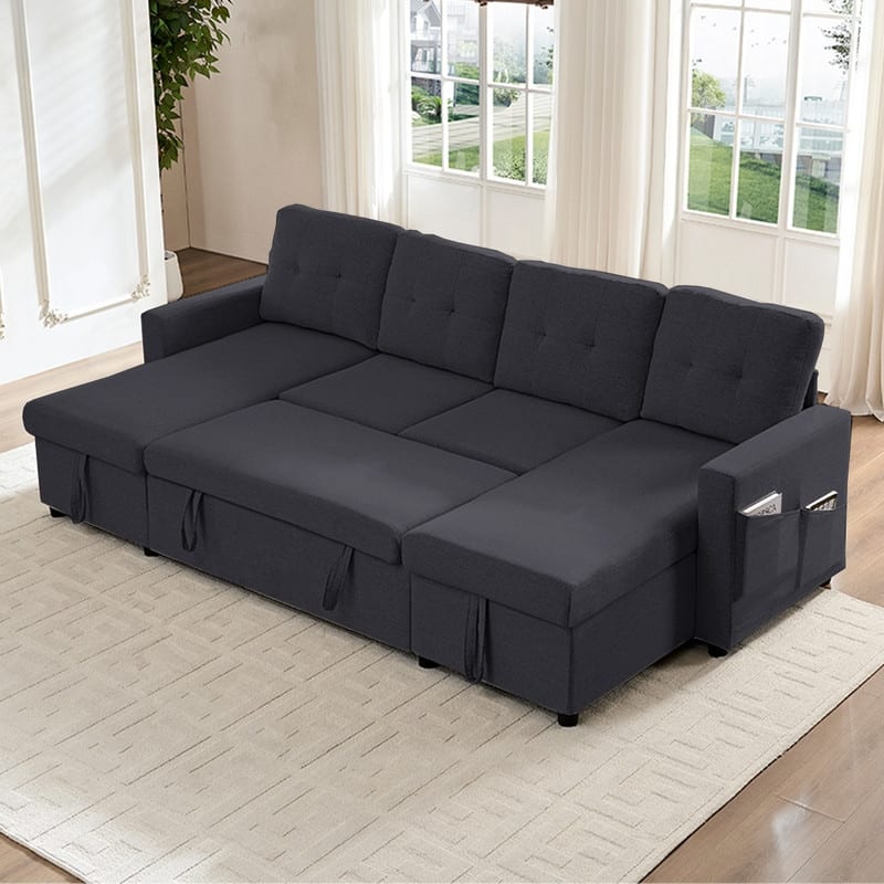 98"W 4-Seater Modular Sleeper Sofa Bed with Storage Chaise,U-shaped Sofa with Pull-out Bed - Dark Grey - 4-Seater