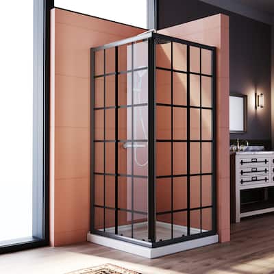 ELEGANT 36 x 36 x 72 Framed Sliding Shower Enclosure Door Black