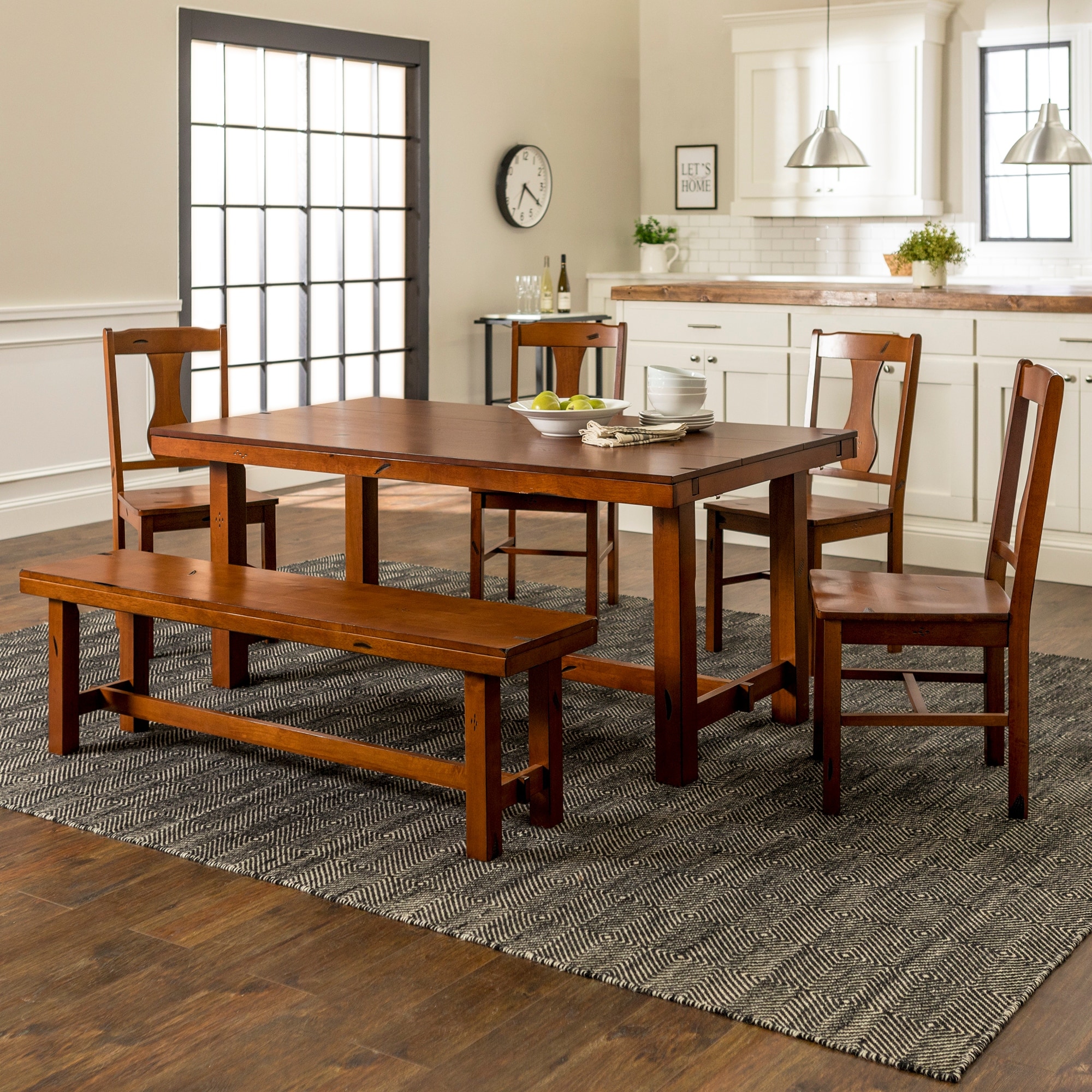 Shop Distressed Dark Oak 6 Piece Wood Dining Set With Bench