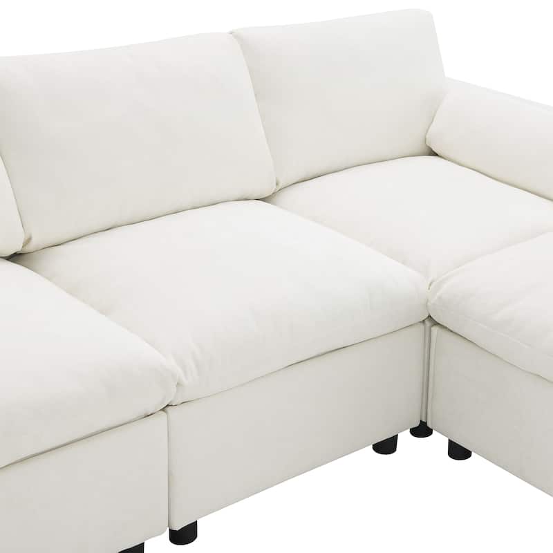 86.5" Chenille Modular Sofa with Storage Pockets, Movable Ottomans