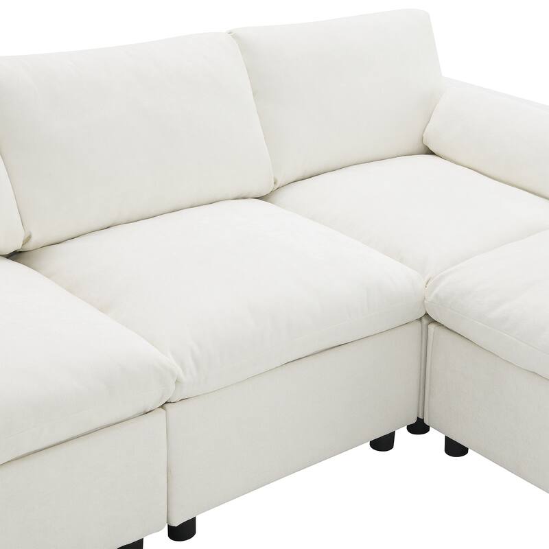 Roomfitters 86.5" U Shaped Sectional Sofa, Chenille Cloud Couch with 2 Movable Ottomans, Armrest Pillows, 5 Seat Sofa