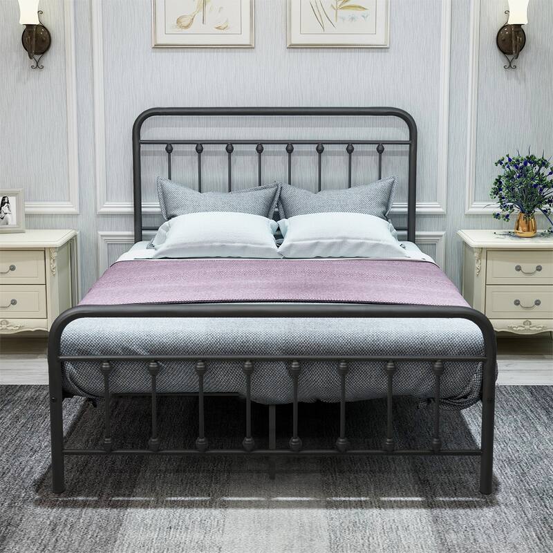 Vintage Victorian Style Metal Platform Bed Frame - Black - Full