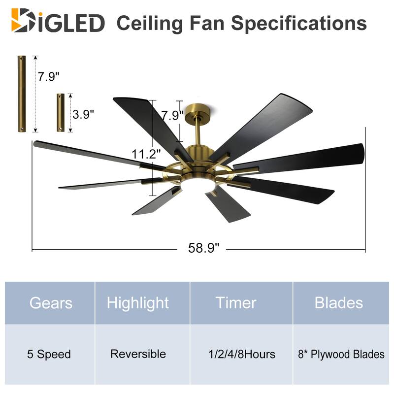 Remote Ceiling fan with Lights Large 8 Wooden Blades