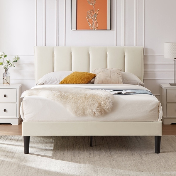 Javlergo Velvet Upholstered Platform Bed Frame with Javlergo Velvet Upholstered Platform Bed Frame with