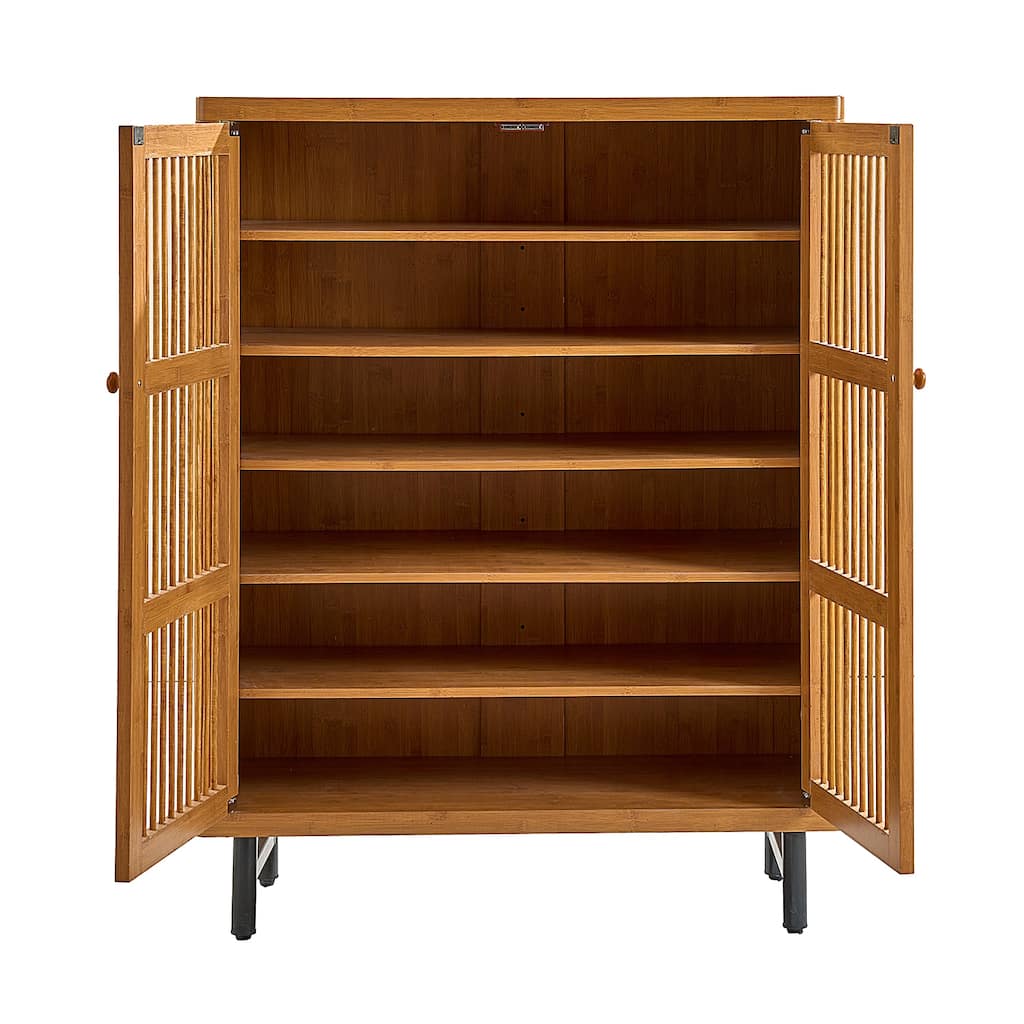 Rosetta 6-Tier Modern Wooden Shutter Design Shoe Rack Cabinet with Adjustable Shelves, Sturdy Metal Legs