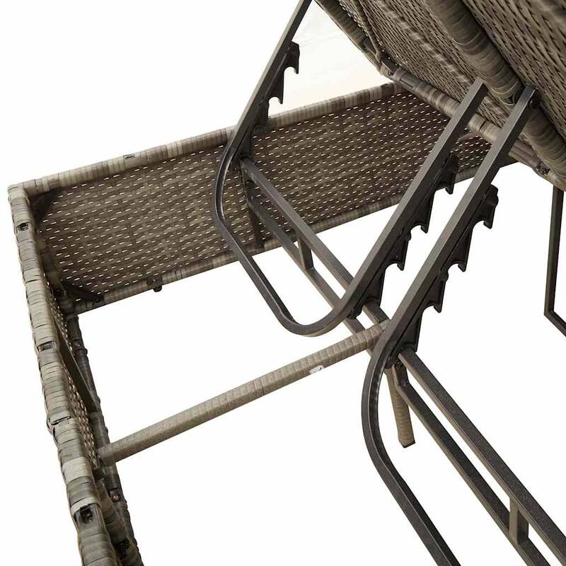 vidaXL Double Sun Lounger with Roof and Curtains Brown/Gray/Black Poly Rattan - 78.7" x 44.9" x 77.2"