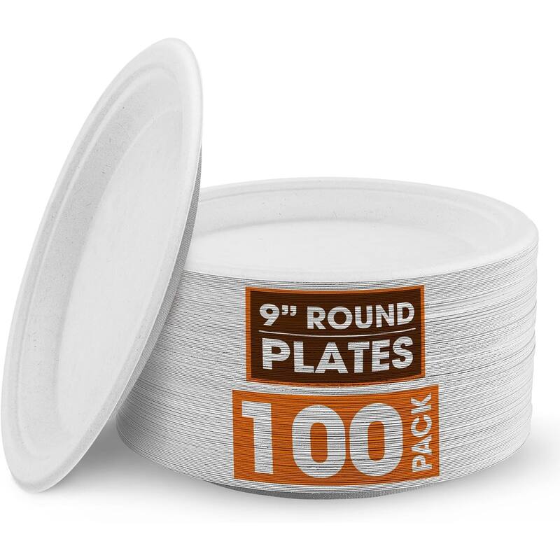 Cheer Collection 9 inch Disposable Plastic Plates - 100 Pack - 9 Inch - White
