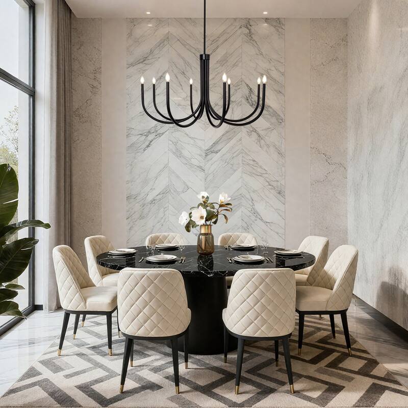 Modern Black 8 Light Chandelier Large Candle Lighting for Dining Room - Matte Black - W44.1"xH25.2"