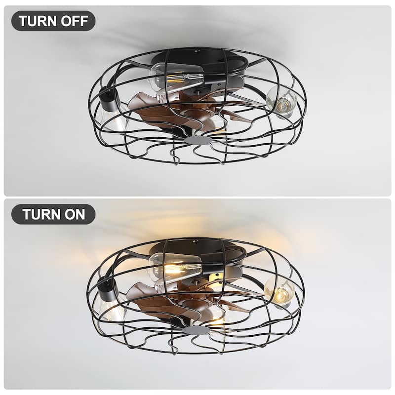 18.5"/23.6" Farmhouse Industrial Enclosed Caged Ceiling Fan with Light & Remote