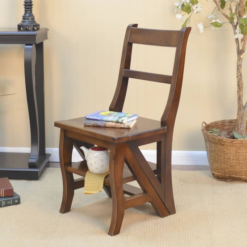 2 in 1 Solid Folding Library Ladder Chair - 34" - Chestnut Brown