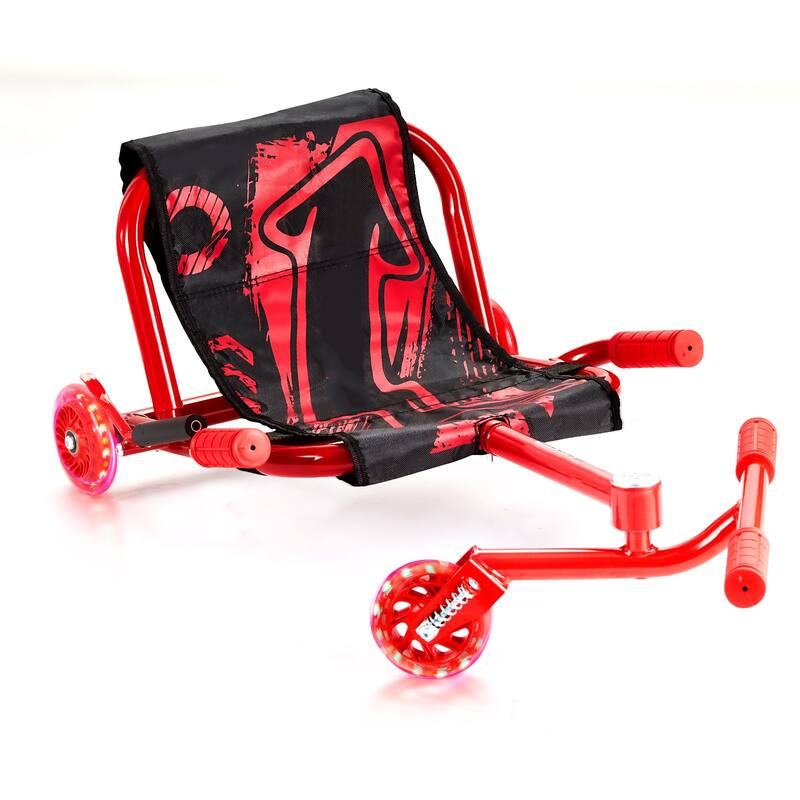 Ride on Scooter Zig-Zag Motion Drift Cart with Comfortable Handle and Steel Frame Ideal for Kids - 37.8” x 17.3” x 11.2” - Red
