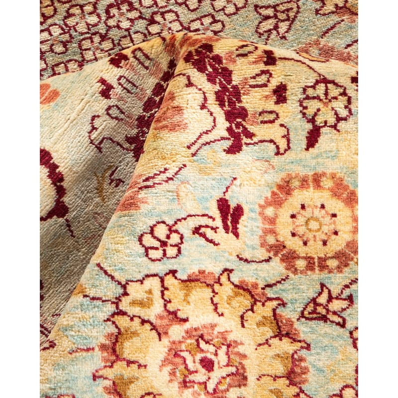 Overton Handknotted Wool Traditional Oriental Light Blue Area Rug - 4' x 6'