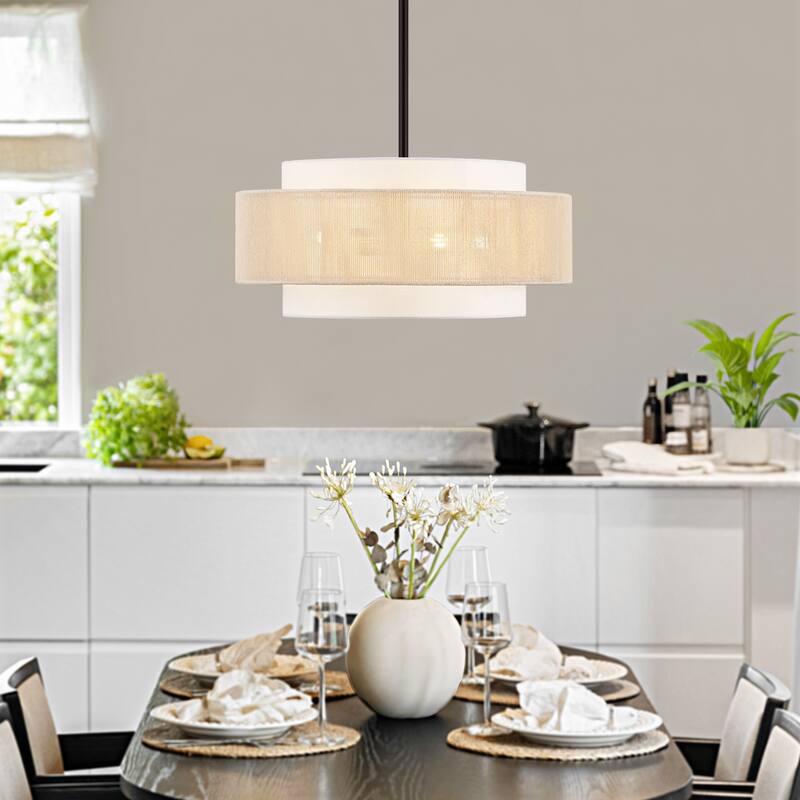 GetLedel 18" 4-Light Rope Drum Shaded Chandelier