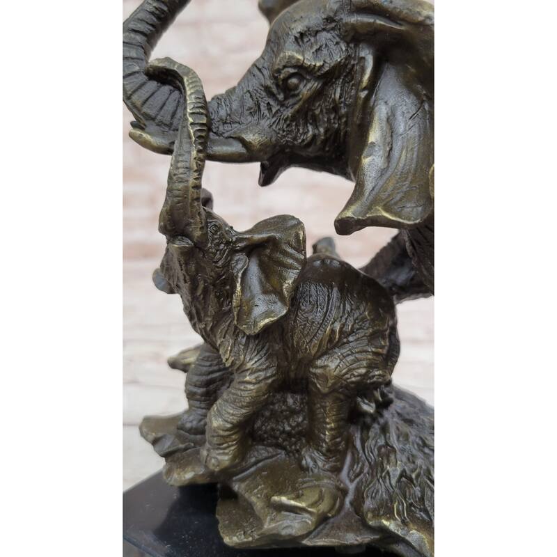 Mother Imitative Elephant Calf Bronze Statue Sculpture Figure On Marble Base Barye