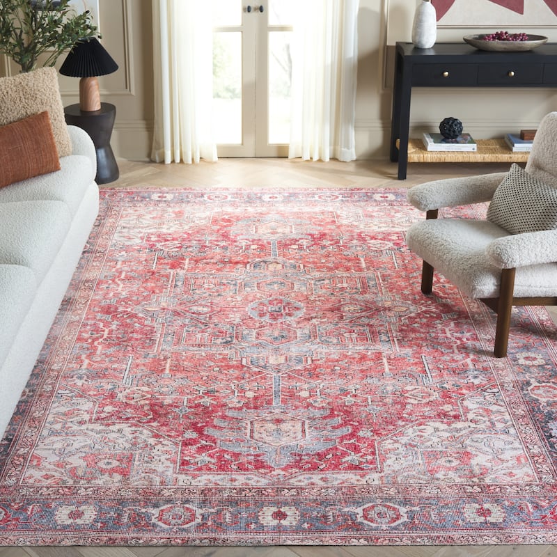 SAFAVIEH Vintage Rossana Serapi Machine Washable Slip Resistant Rug - 9' x 12' - Red Orange/Grey