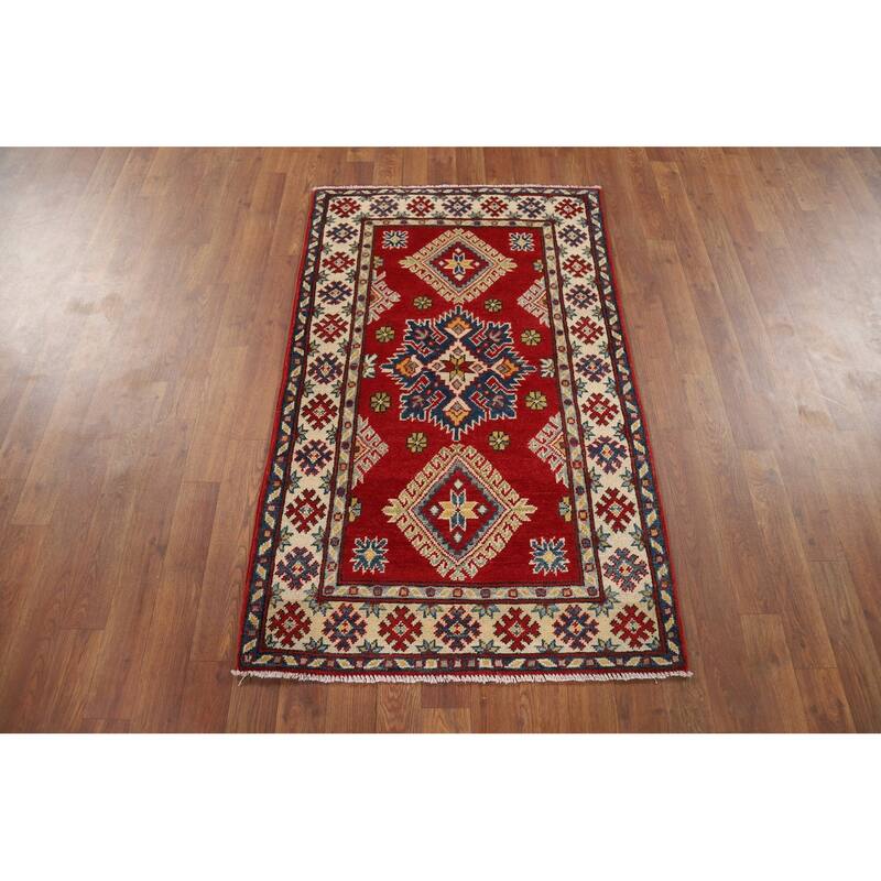 Red Kazak Oriental Foyer Rug Hand-Knotted Wool Carpet - 2'7" x 4'3"
