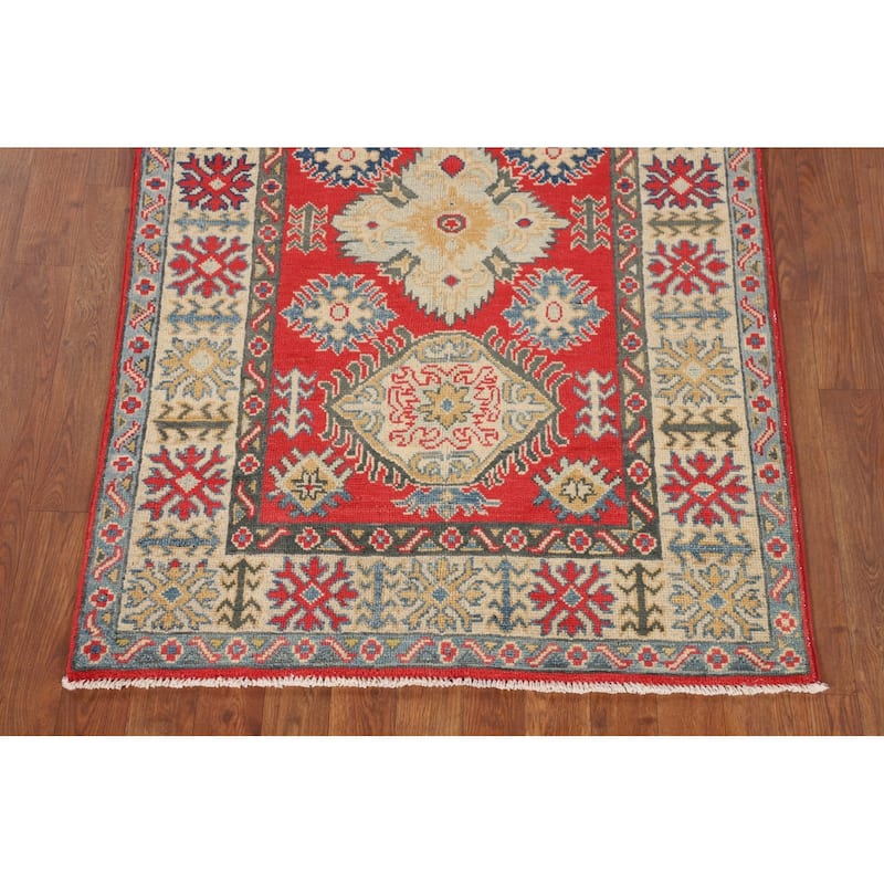 Kazak Accent Rug Handmade Traditional Red Wool Carpet - 3'2" x 4'11"
