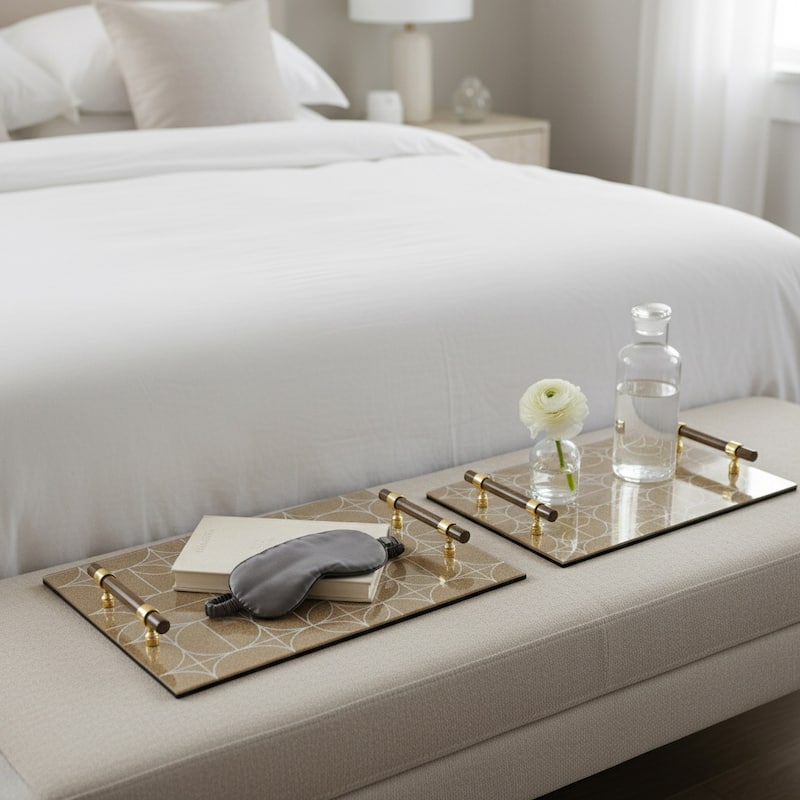 Decorative Pattern Glass Tray with Handles - Chic Home Decor - Accent Tray