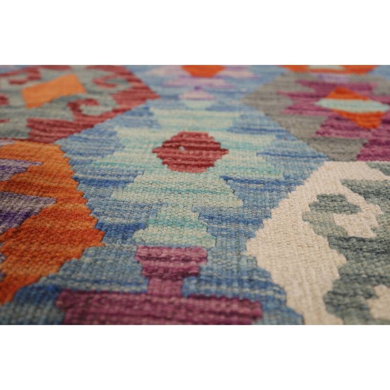 Hand Woven Oriental 100% Wool Carpet Southwestern All-Over Navy Blue & Blues Kilim Area Rug - 11' 10'' X 8' 5''