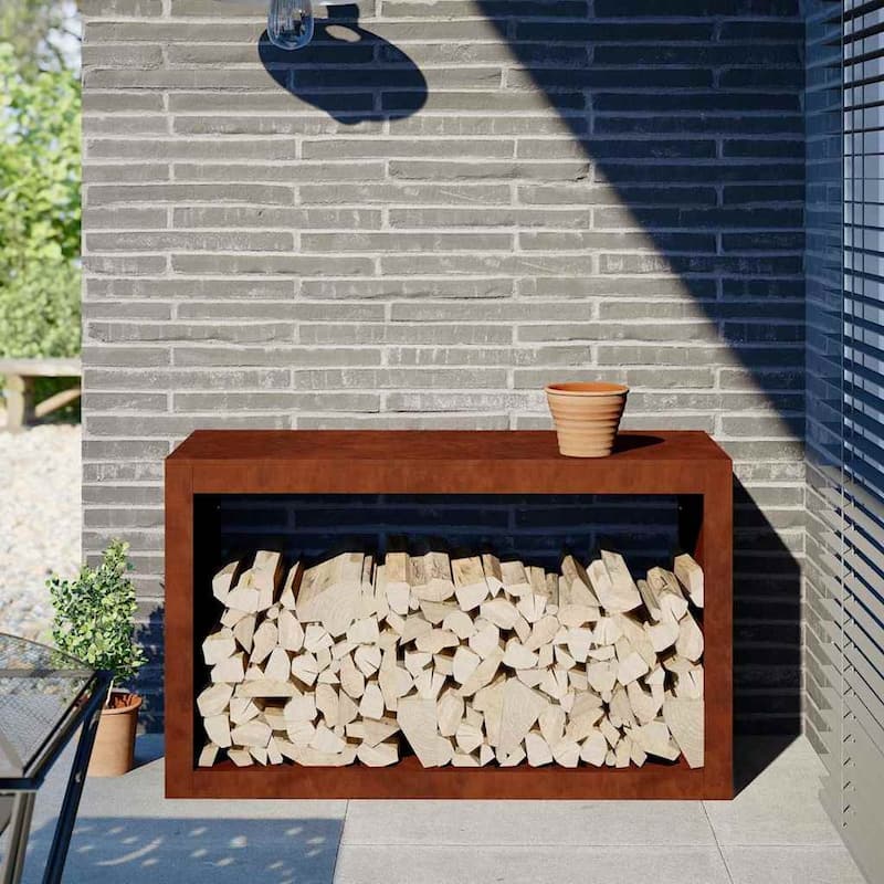 vidaXL Firewood Rack Steel - Brown-39.4x15.7x23.6"