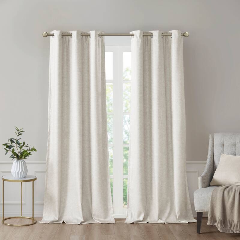 SunSmart Leighton Tonal Printed Faux Silk Total Blackout Curtain Panel Pair - 42x95" - Ivory