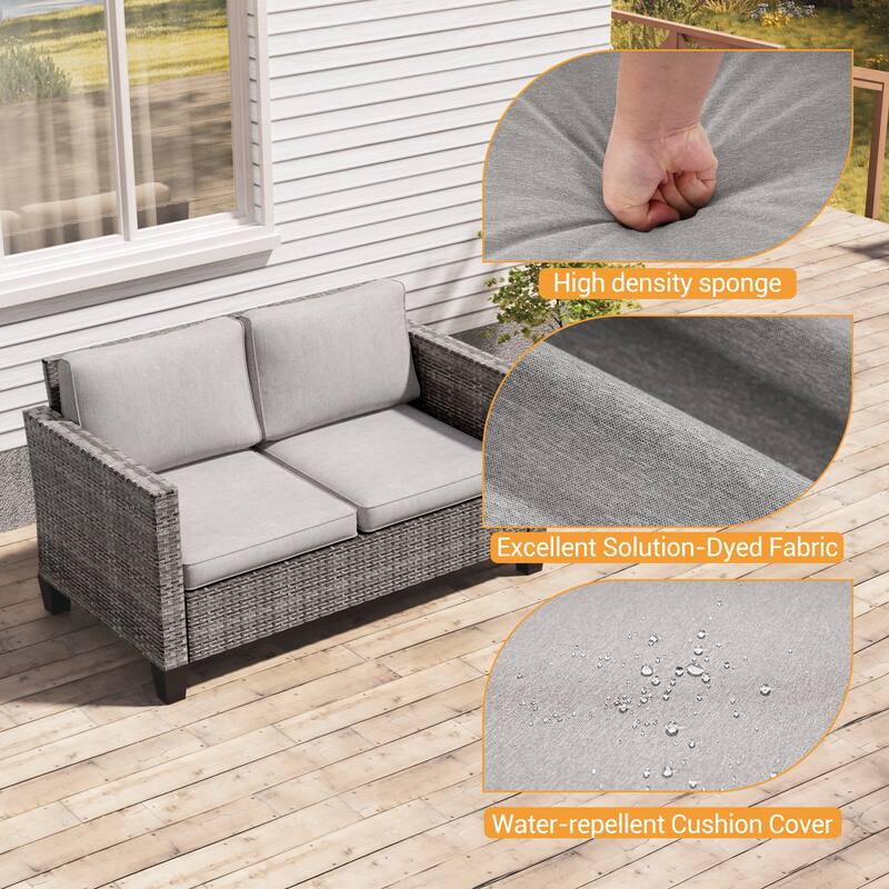 Livoosun Patio Loveseat Sofa Outdoor Wicker Couch, 2-Seater Furniture with High Back and Removable Cushions
