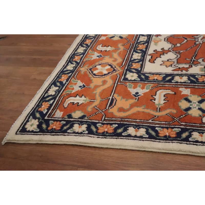Hand Knotted Oriental 100% Wool Carpet Traditional Medallion Oranges & Rust Heriz (serapi) Area Rug - 8' 4'' X 5' 9''