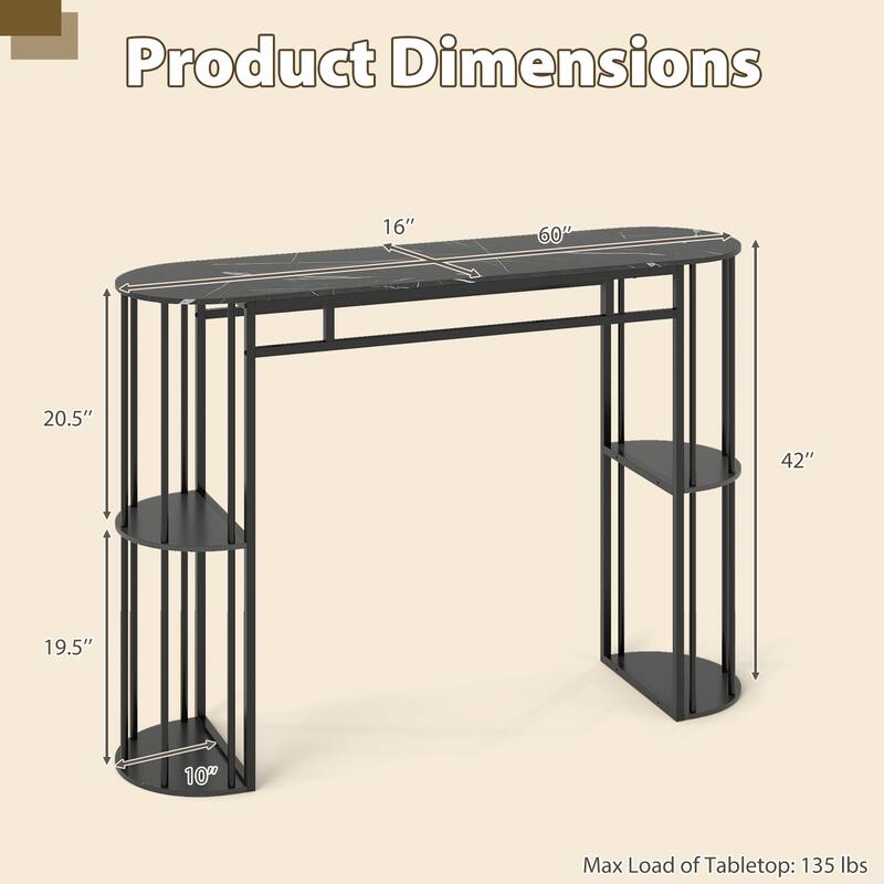 Gymax 60'' Long Bar Table Narrow Pub Table w/Faux Marble Tabletop &