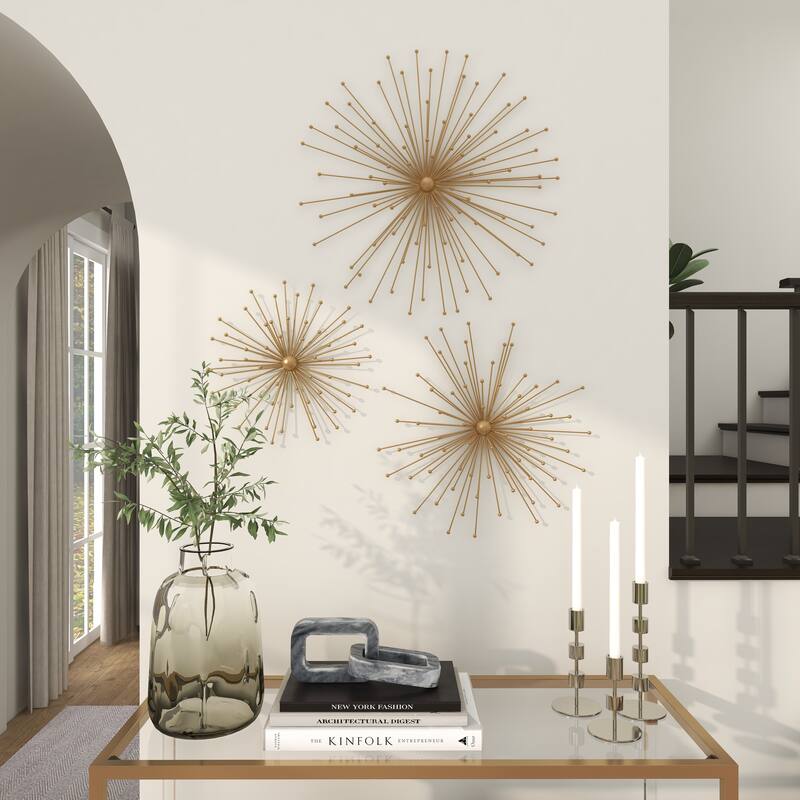 Gold Metal 3D Starburst Home Wall Decor (Set of 3)