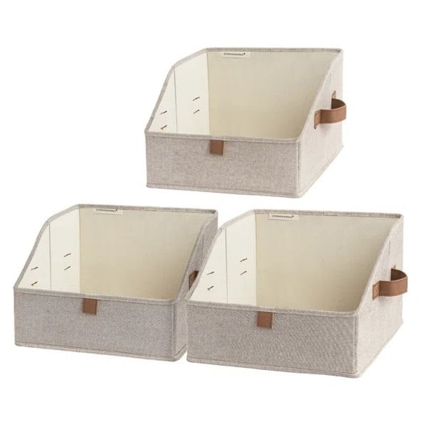 slide 2 of 7, Trapezoid Closet Storage Bins, Foldable Fabric Organizer Baskets with Handles (Set of 3) - 7.75'' H X 11.5'' W X 11.5'' D Brown
