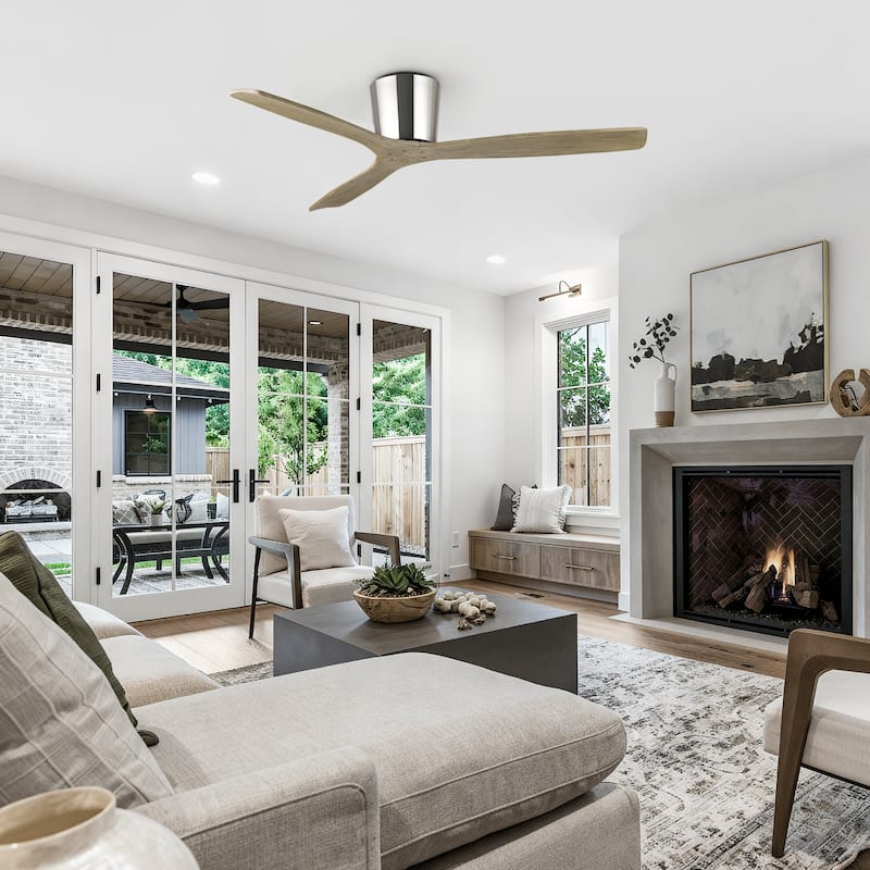 54" Farmhouse Gold Solid Wood Flush Mount Ceiling Fan without Light