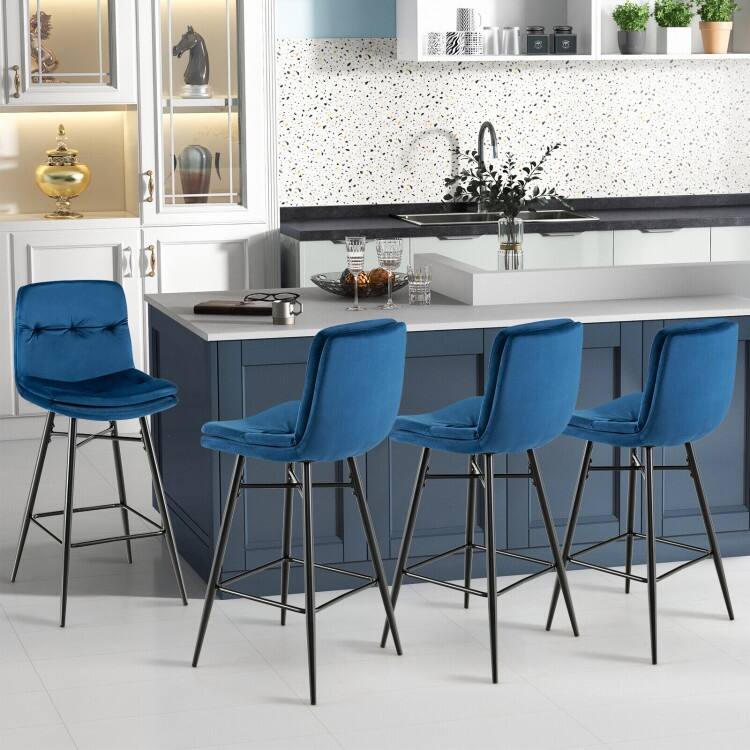 2 Pieces 29 Inch Velvet Bar Stools Set with Tufted Back and Footrests - 17.5" x 20" x 41"