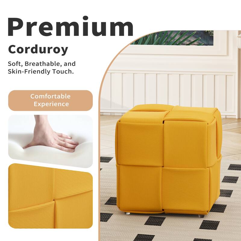 Ottoman Foot Rest Soft and Comfortable Ottoman Square Corduroy Woven Design Sofa Stool