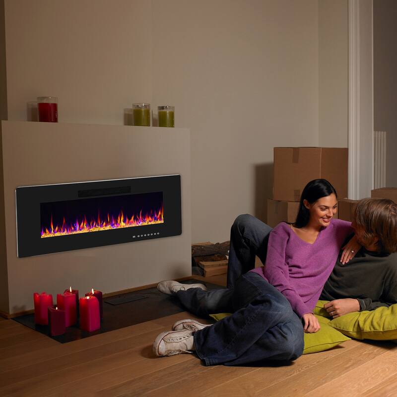 Electric Fireplace Insert, 750/1500W Electric Heater, Adjustable Flame Color, Remote Control, Timer
