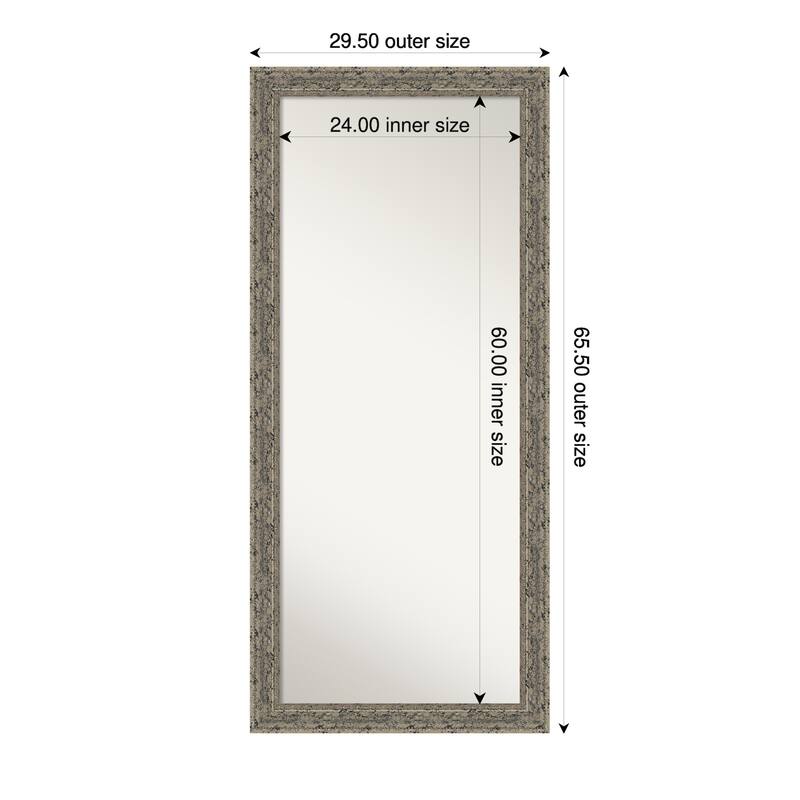 Attic Aged Non-Beveled Wood Framed Full-Length Floor Leaner Mirror - 30 x 66 in - Attic Aged Silver