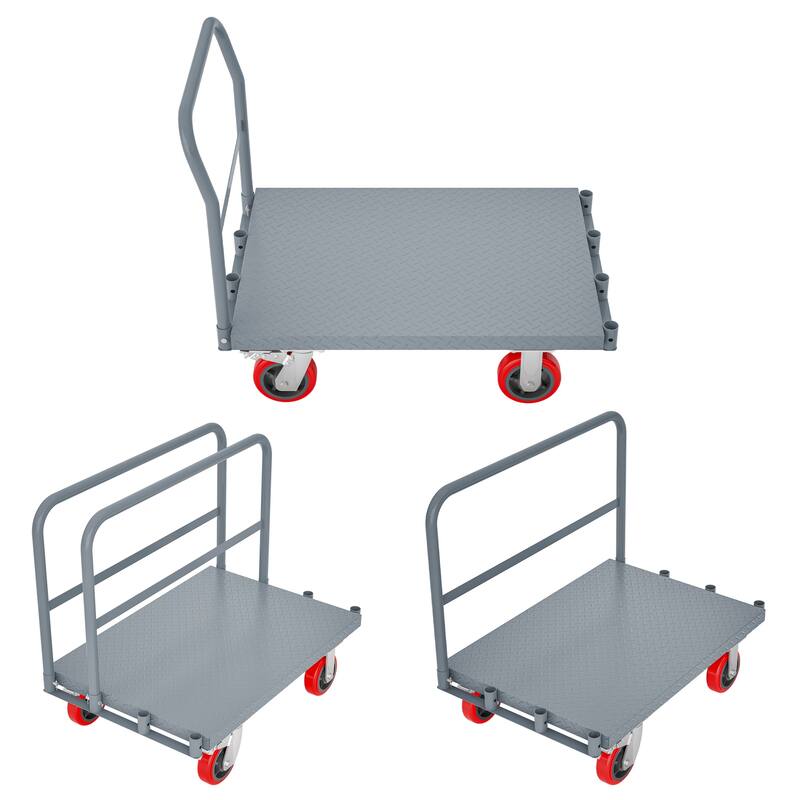 Heavy Duty Steel Panel Truck - 2000 lbs Drywall & Lumber Cart with 6" Swivel Brake Casters, Handrails, 36"x24"