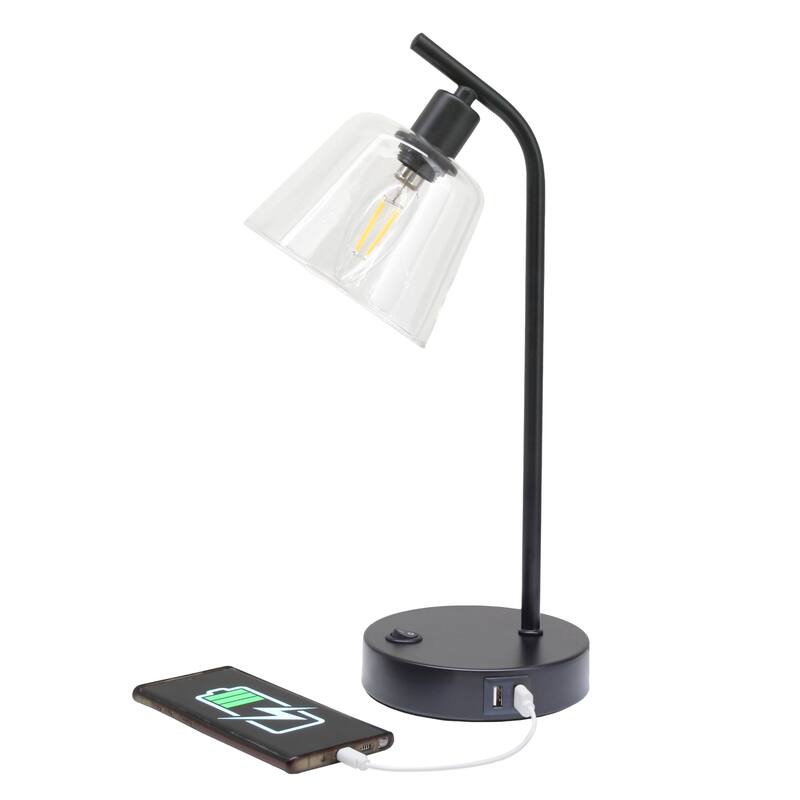 Curved Arm Desk Lamp with Glass Shade - 15.75" - Black