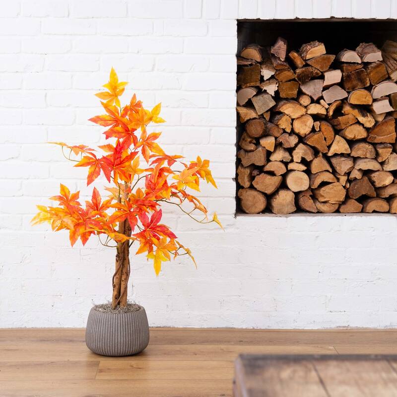Deluxe Maple Potted Artificial Tree - 3' - Orange