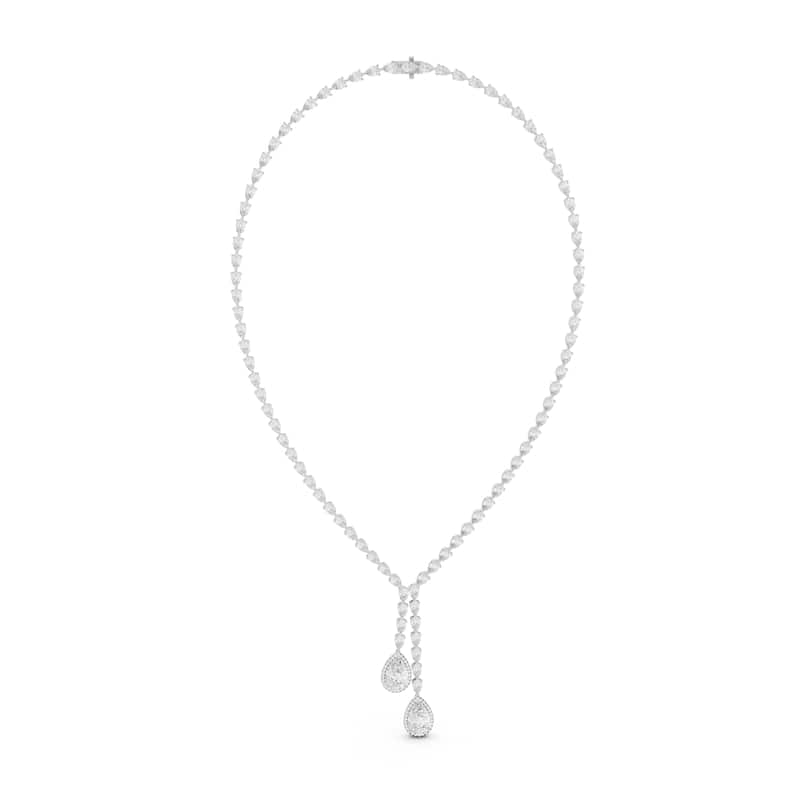 Auriya 14K Gold Lab Grown Diamond Pear Halo Lined Double Lariat Necklace 27 2/5 ct. tw. (F-G VS)