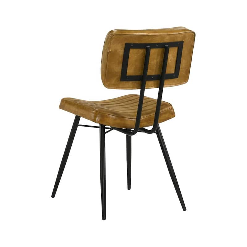 Set of 2 Leather Upholstered Side Chairs, Camel and Black