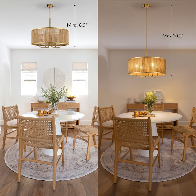 LamQee Large Farmhouse Rattan Chandelier Rope Pendant Light Fixture