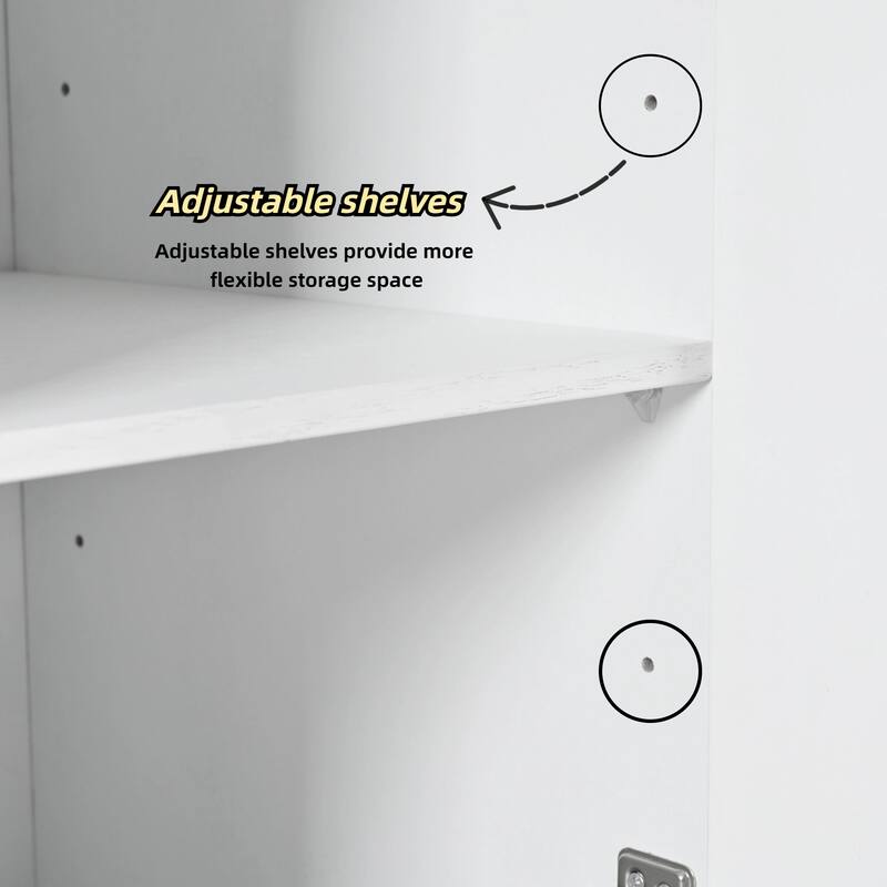 Modern Carved Sideboard Buffet Cabinet with Handleless Push-Open Design, for Living Room, Bedroom and Dining Room, White