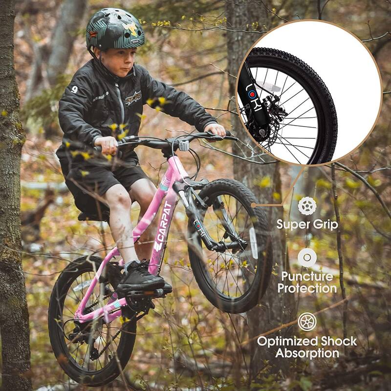 20-Inch Kids Mountain Bike with 7-Speed, Front Suspension, Disc & V-Brakes, for Ages 8-12, Ergonomic Steel Frame - Pink