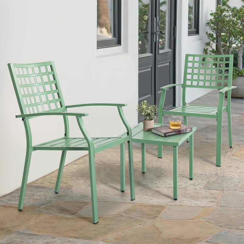 3-Piece Metal Patio Bistro Set with Stackable Chairs and Square Side Table