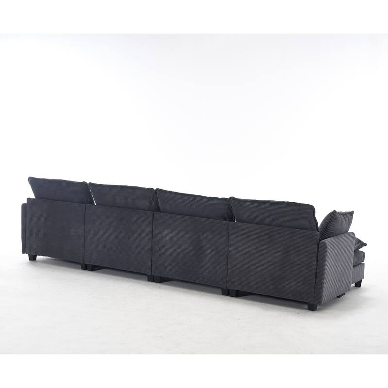 New Oversized Modular Velvet U-Shaped 4-Seat Sofa with 2 Ottoman and 2 Lumbar Pillow for Living Room, Dark Gray