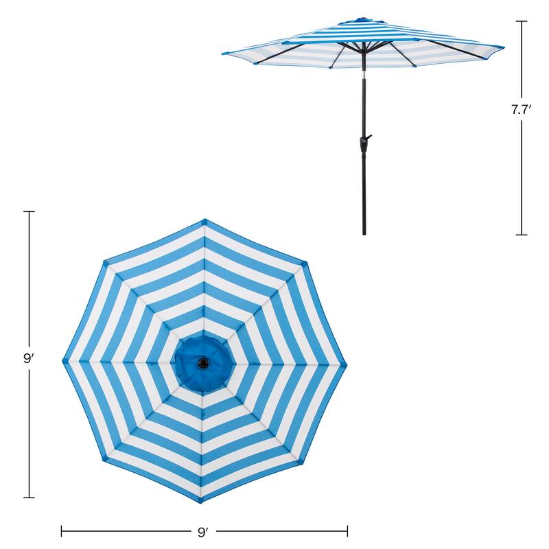Pure Garden 9ft Striped Patio Umbrella with Push Button Tilt