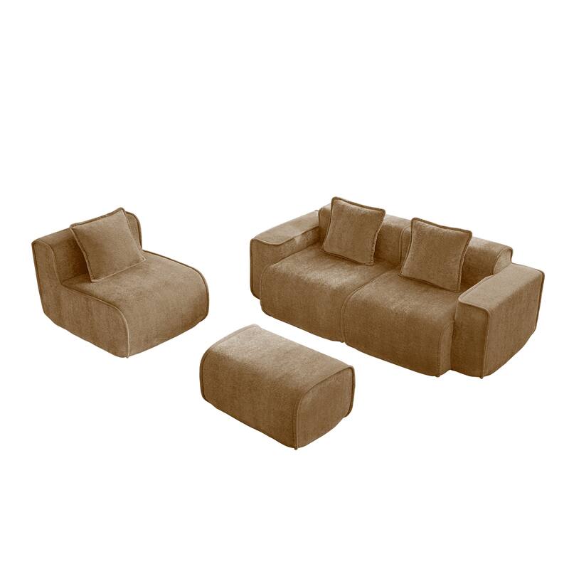 GDFStudio - Streamlined Velvet 3-Seater 108.66" L-Shaped Modular Boneless Sofa with Ottoman