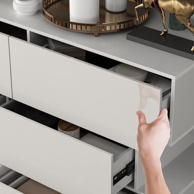 6 Drawers Dresser High Gloss Dresser Chest Off-Set Design Buffet