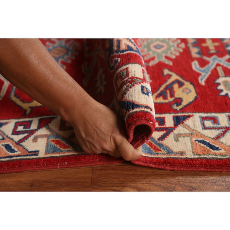 Red Geometric Kazak Oriental Traditional Wool Runner Rug Hand-knotted - 2'8" x 9'8"